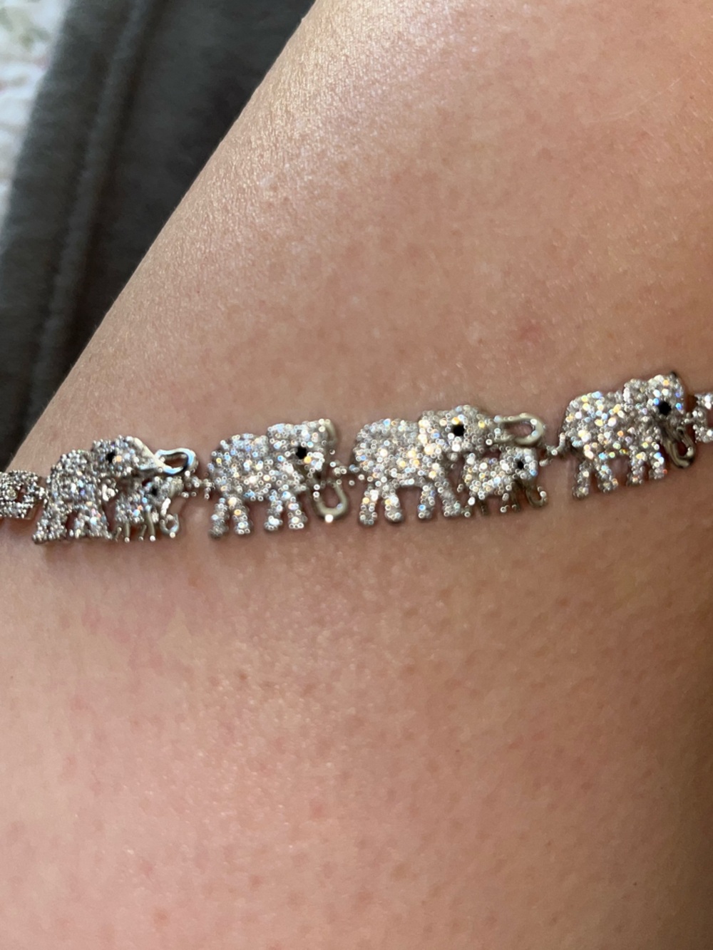 Silver Elephant Link Bracelet - Sparkling Crystal Accents